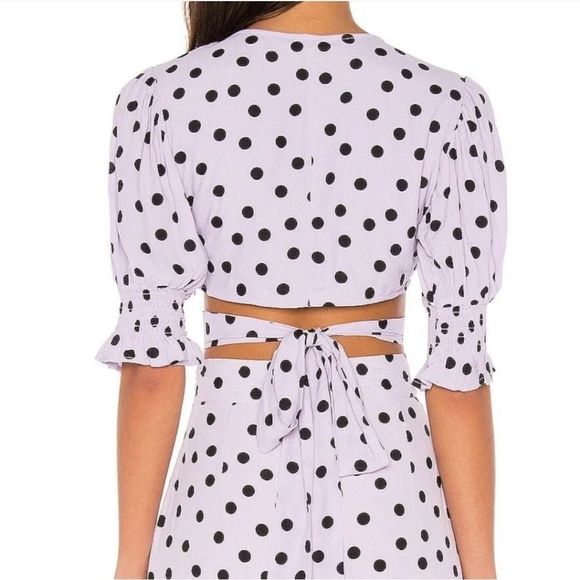 REVOLVE Tularosa Nanette Wraparound Tie Polka Dot crop top Purple Black Size xs - Picture 2 of 6